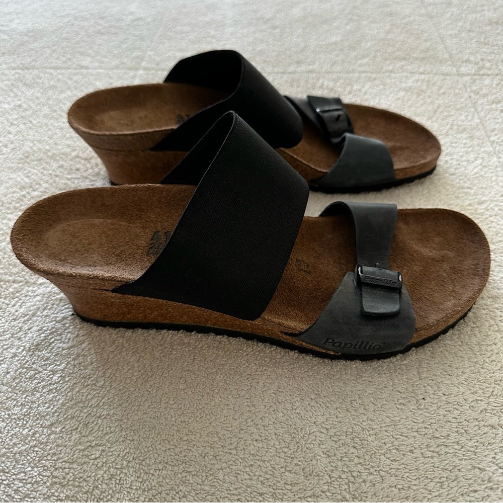 Birkenstock Black Two-Strap Cork Footbed Sandals - Picture 7 of 16